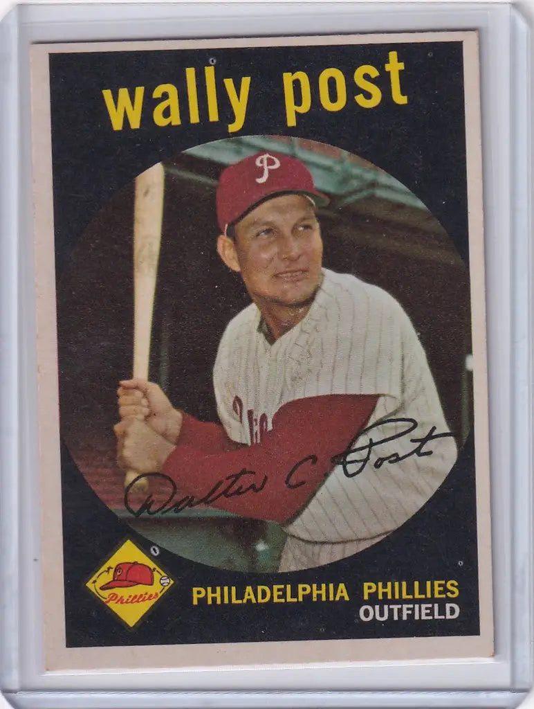 1959 Topps Baseball card of Wally Post, Philadelphia Phillies outfielder in batting pose