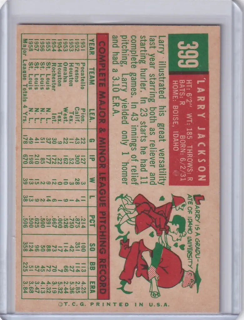 1959 Topps Baseball card featuring Larry Jackson and a cartoon Santa Claus illustration