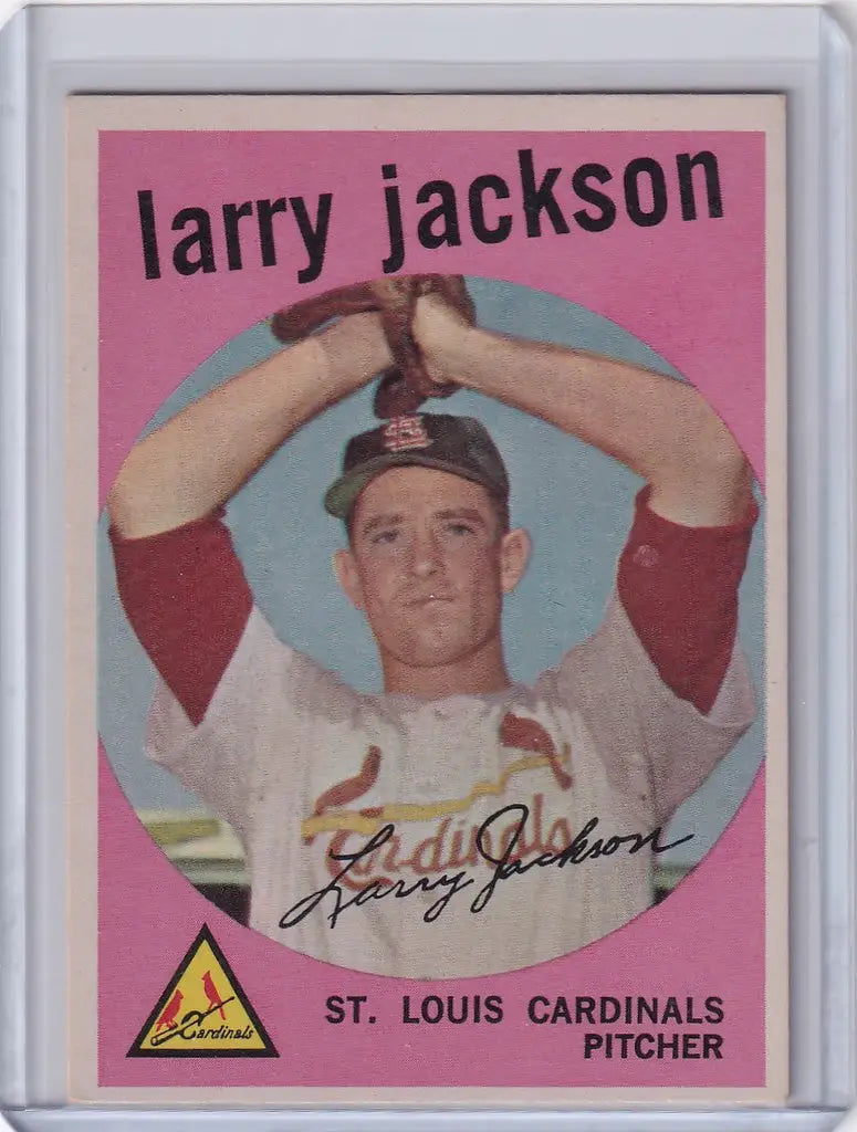 Vintage Topps Baseball card of Larry Jackson in a St. Louis Cardinals throwing pose