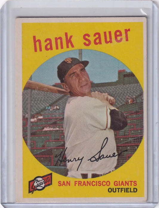 1960 Topps Hank Sauer baseball card featuring San Francisco Giants player for Topps Baseball