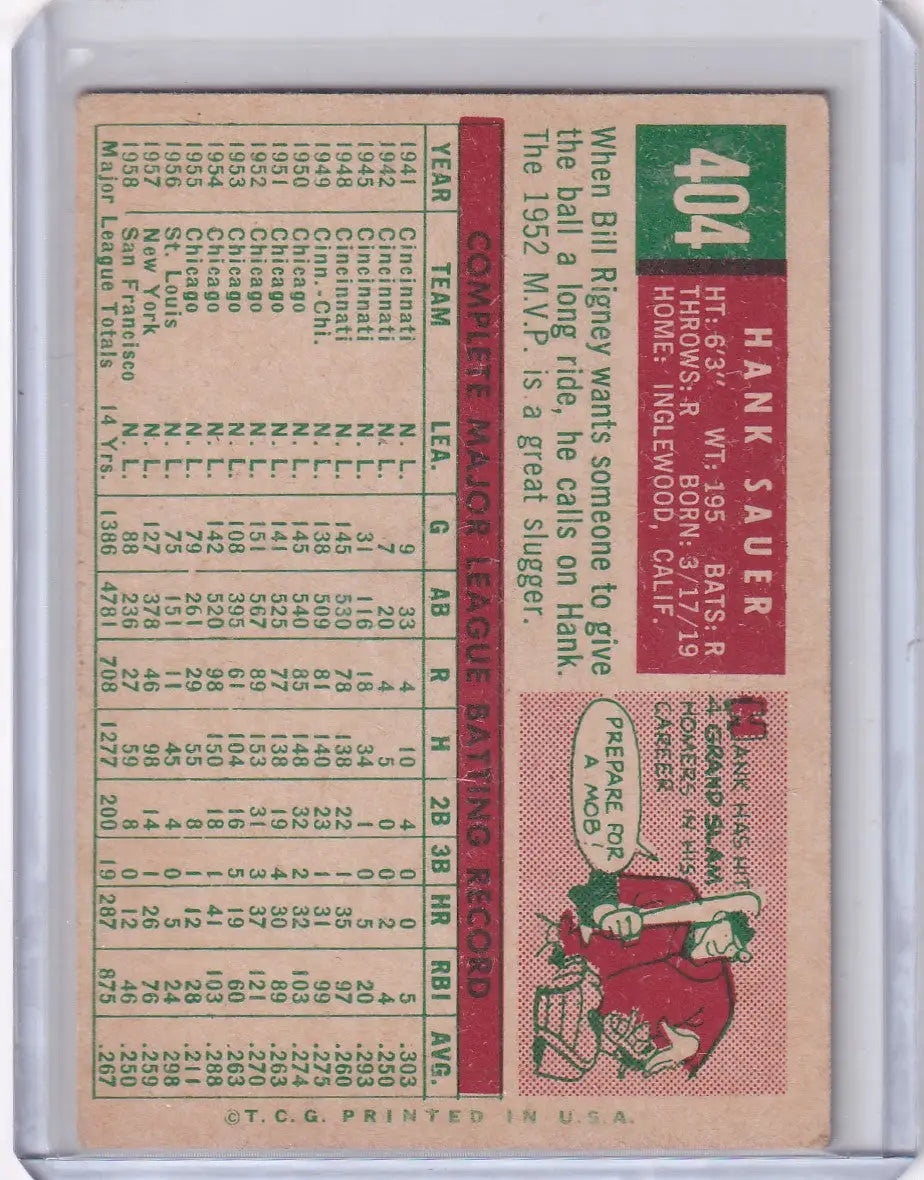 Vintage San Francisco Giants Hank Sauer 1959 Topps Baseball card product image