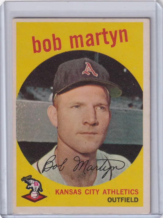 Vintage 1959 Topps Baseball card of Bob Martyn, Kansas City Athletics outfielder