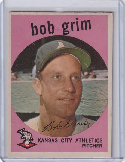 Vintage Topps Baseball card of Bob Grim from the Kansas City Athletics in 1959