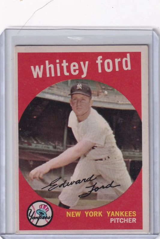 Vintage Topps Baseball card of Whitey Ford from the New York Yankees team
