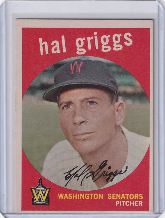 Vintage Topps Baseball card of Hal Griggs, pitcher for Washington Senators