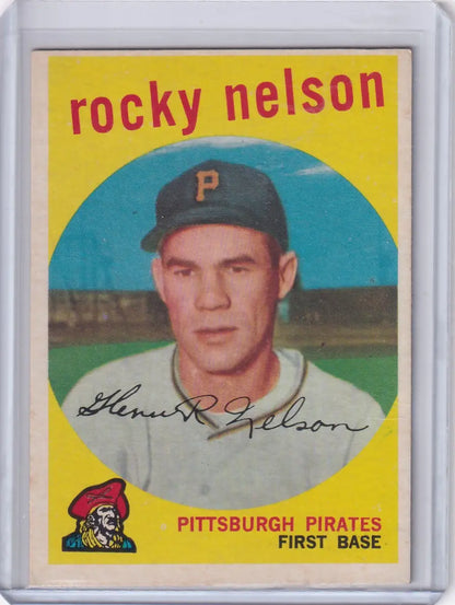 1959 Topps Baseball card of Rocky Nelson, first baseman for the Pittsburgh Pirates