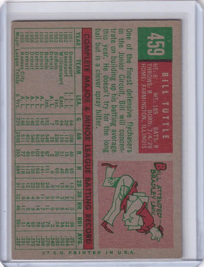 Vintage Topps Baseball card of Bill Tuttle sliding for Kansas City Athletics