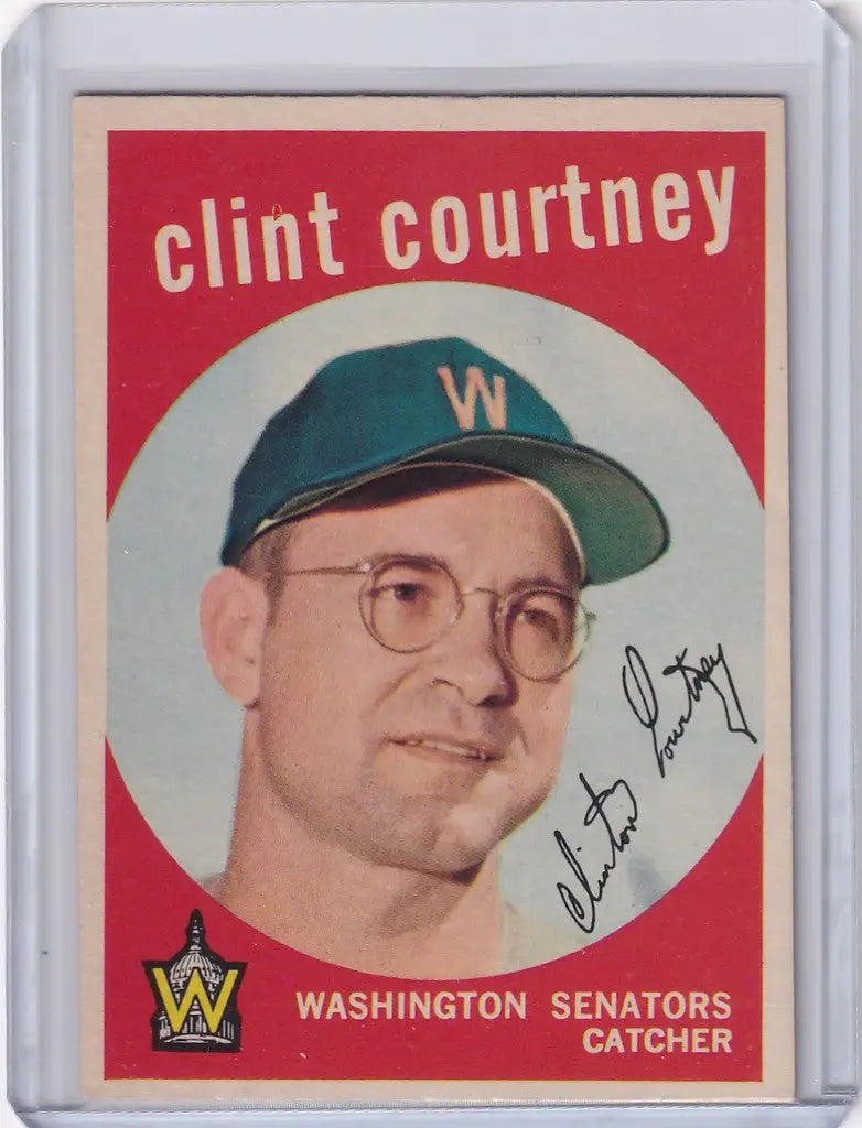 Vintage 1959 Topps Baseball card of Clint Courtney, Washington Senators catcher