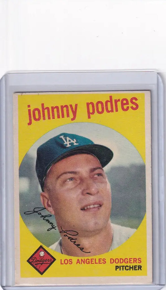 Vintage 1959 Topps Baseball card of Johnny Podres from the Los Angeles Dodgers