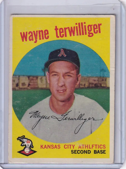 Baseball card of Wayne Terwilliger from Kansas City Athletics Topps Baseball 1959 series