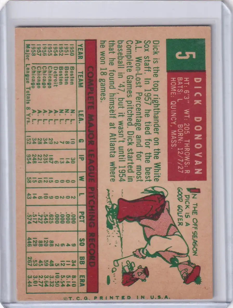 1959 Topps Baseball #5 Dick Donovan - Chicago White Sox