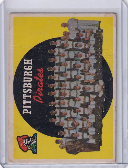 Vintage 1959 Topps Baseball card showcasing the Pittsburgh Pirates team photo