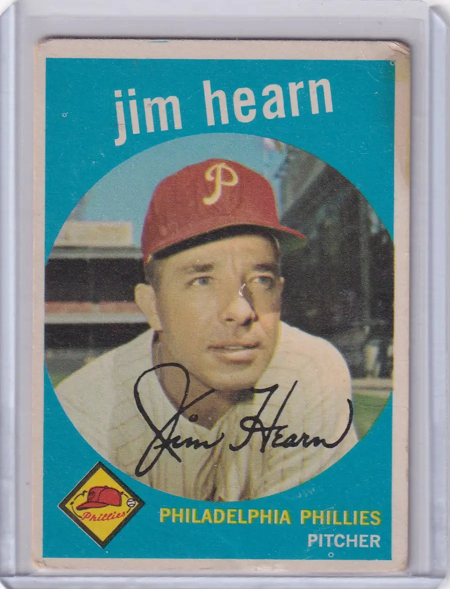 Vintage 1959 Topps Baseball card featuring Jim Hearn of the Philadelphia Phillies