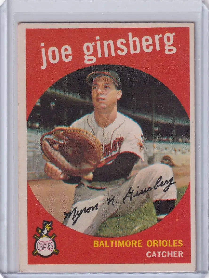 Vintage 1959 Topps Baseball card of Joe Ginsberg, Baltimore Orioles catcher