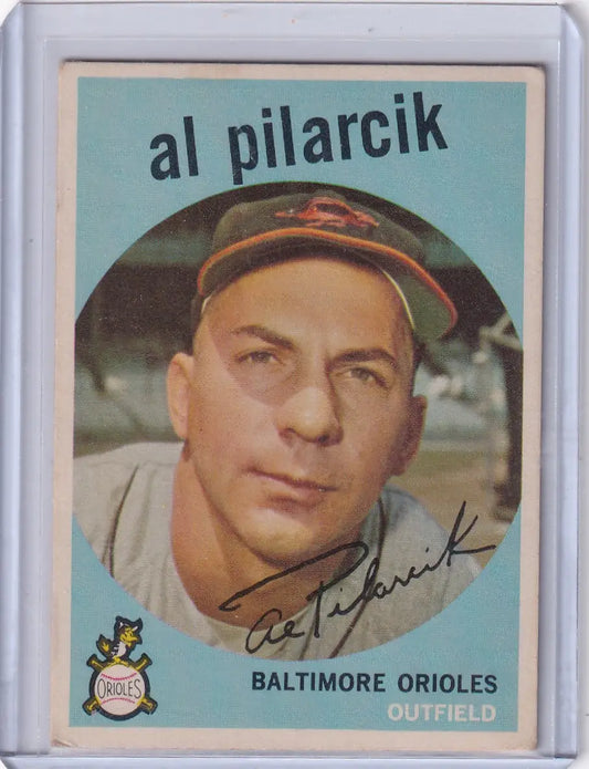 Vintage 1959 Topps Baseball card featuring Al Pilarcik of the Baltimore Orioles