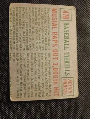 1959 Topps - Baseball Thrills Stan Musial 3000th Hit. #470. lower grade. VG - Baseball Card Single