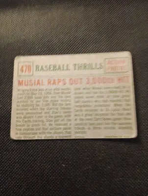 1959 Topps - Baseball Thrills Stan Musial 3000th Hit. #470. lower grade. VG - Baseball Card Single