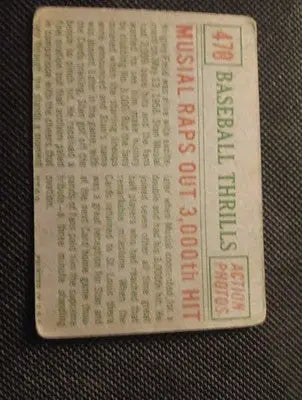 1959 Topps - Baseball Thrills Stan Musial 3000th Hit. #470. lower grade. VG - Baseball Card Single