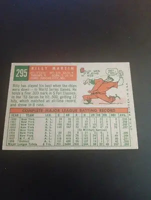1959 Topps - Billy Martin #295. Cleveland Indians. EX+ - NRMT - Baseball Card Single