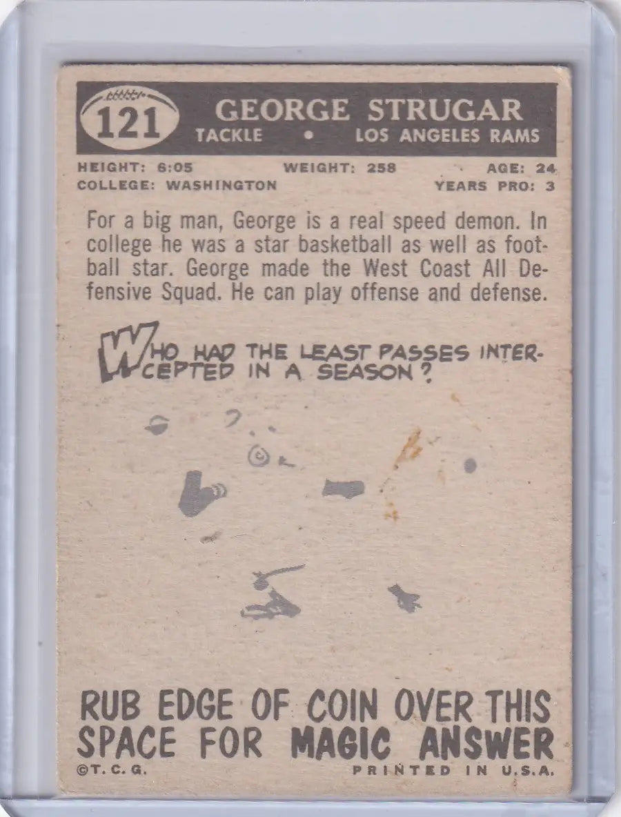1959 Topps Football # 121 George Strugar RC - Los Angeles Rams