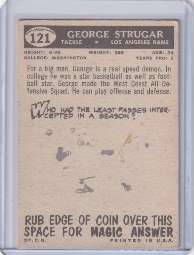1959 Topps Football # 121 George Strugar RC - Los Angeles Rams