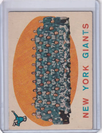 Vintage Topps Football card featuring the New York Giants team in dark uniforms