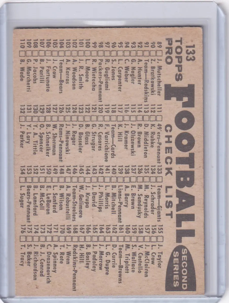 Vintage 1959 Topps Football checklist card featuring New York Giants Team