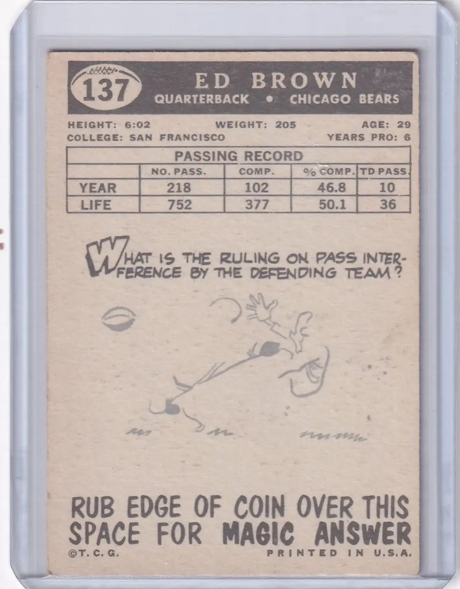 1959 Topps Football # 137 Ed Brown - Chicago Bears