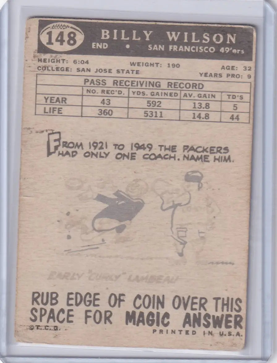 1959 Topps Football # 148 Billy Wilson - San Francisco 49ers