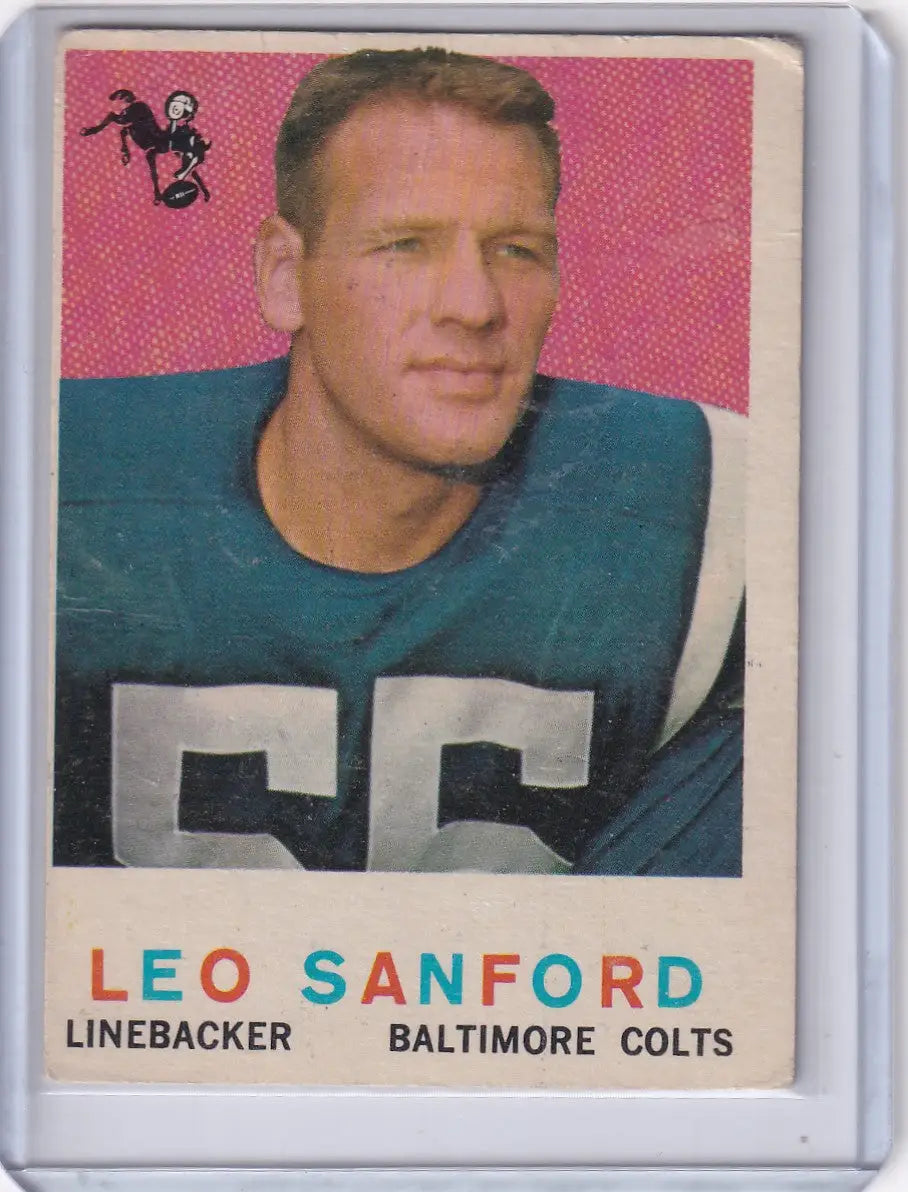 1959 Topps Football Card of Leo Sanford, Baltimore Colts Linebacker #55