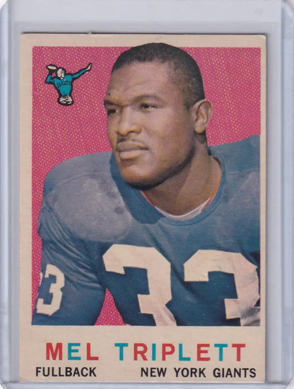 Vintage 1959 Topps Football card of Mel Triplett, New York Giants fullback number 33