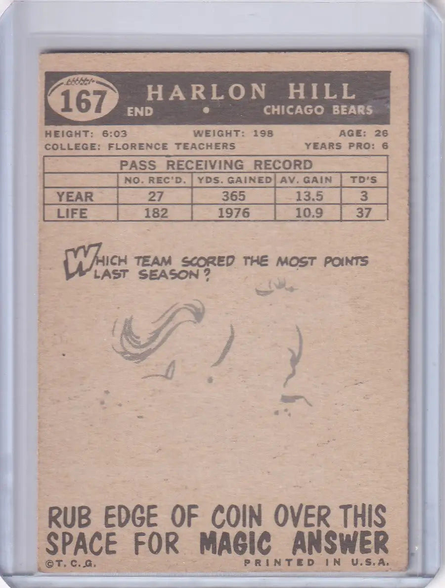 1959 Topps Football # 167 Harlon Hill - Chicago Bears