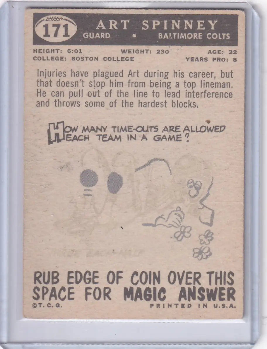 1959 Topps Football # 171 Art Spinney - Baltimore Colts