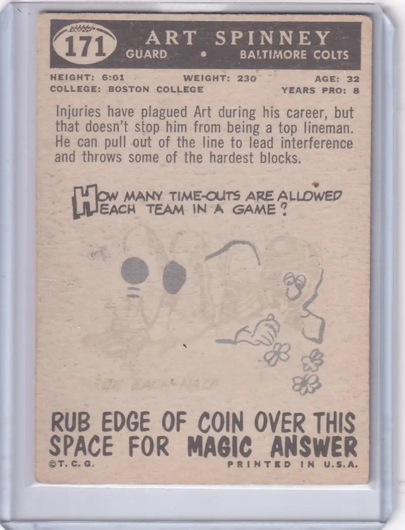 1959 Topps Football # 171 Art Spinney - Baltimore Colts