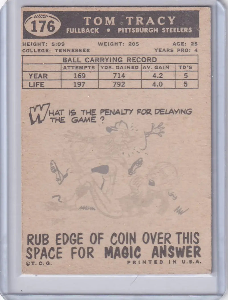 1959 Topps Football # 176 Tom Tracy RC - Pittsburgh Steelers