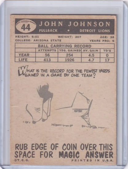 Vintage Topps Football card featuring John Henry Johnson of the Detroit Lions