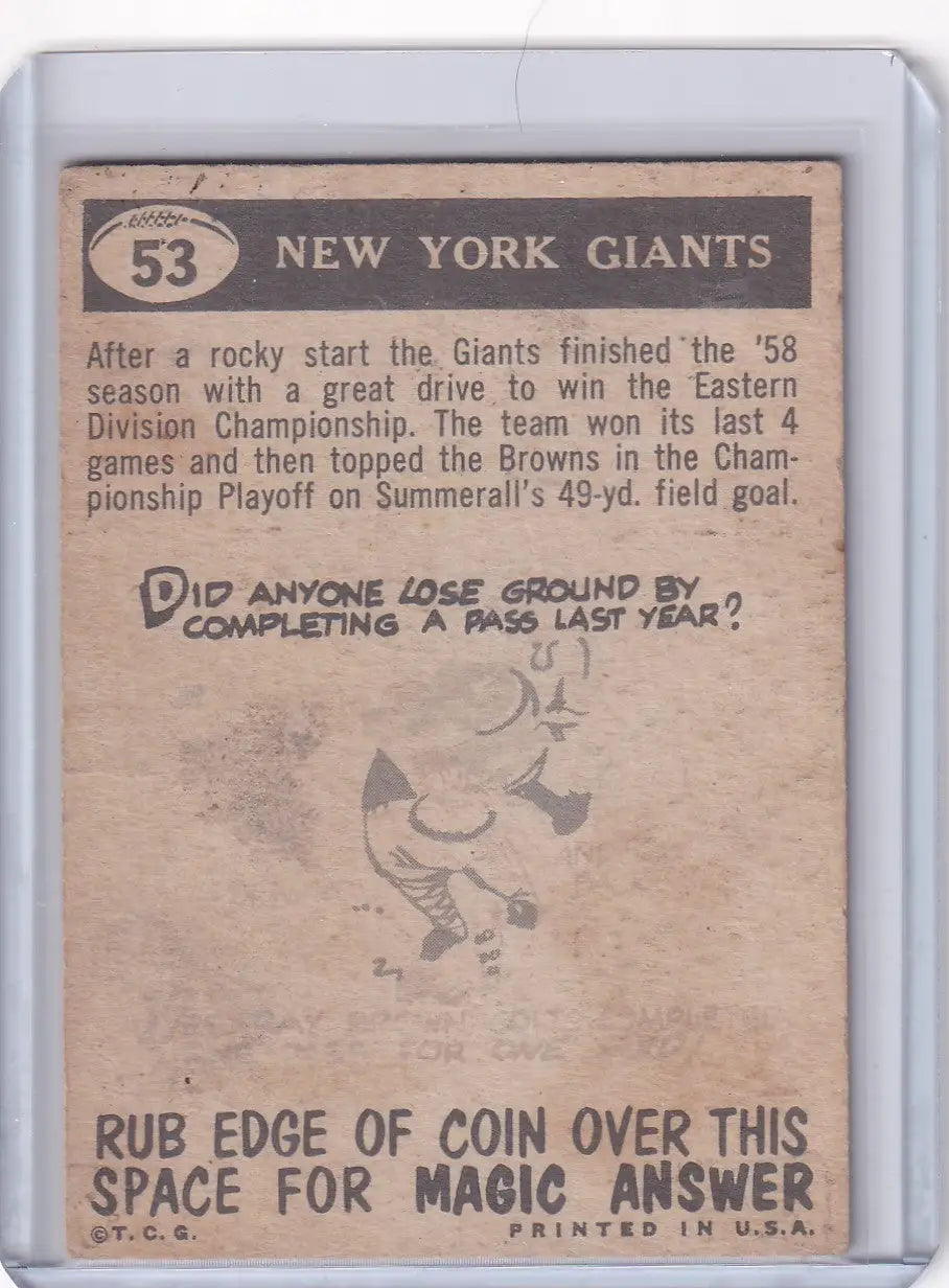 1959 Topps Football # 53 Giants Pennant - New York Giants - Football Card Single