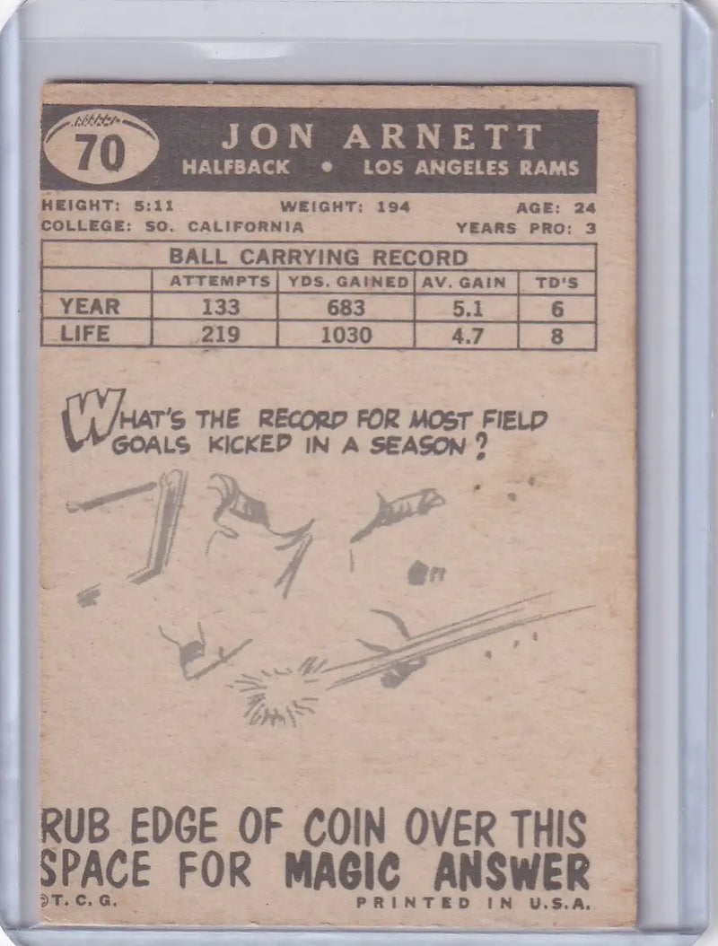 1959 Topps Football # 70 Jon Arnett - Los Angeles Rams