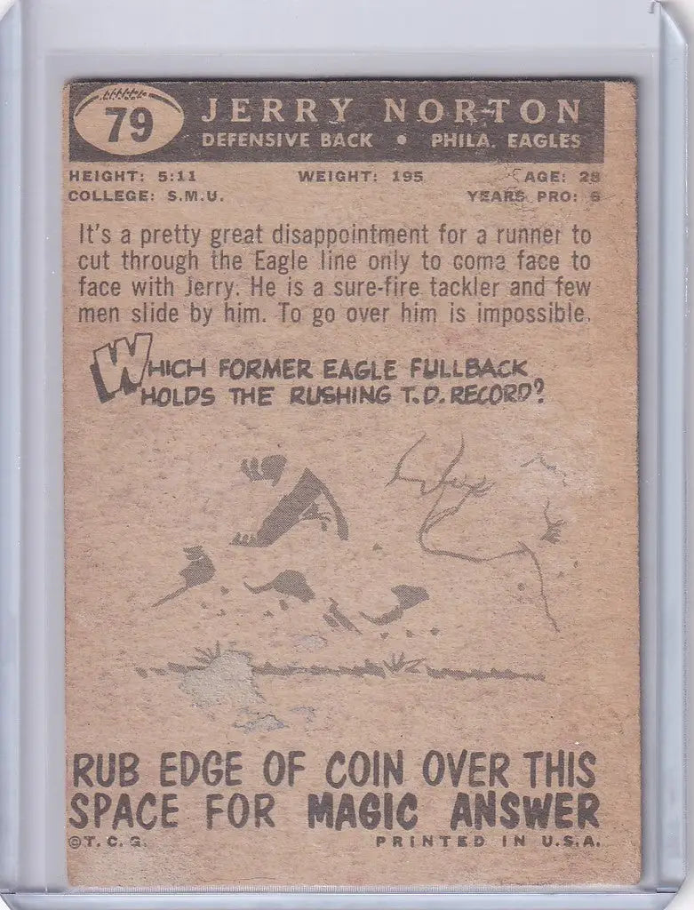 Vintage Topps Football trading card of Jerry Norton from the Philadelphia Eagles
