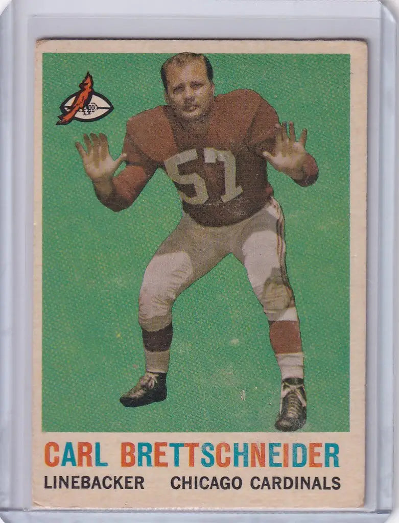Vintage Topps Football card of Carl Brettschneider, Chicago Cardinals linebacker
