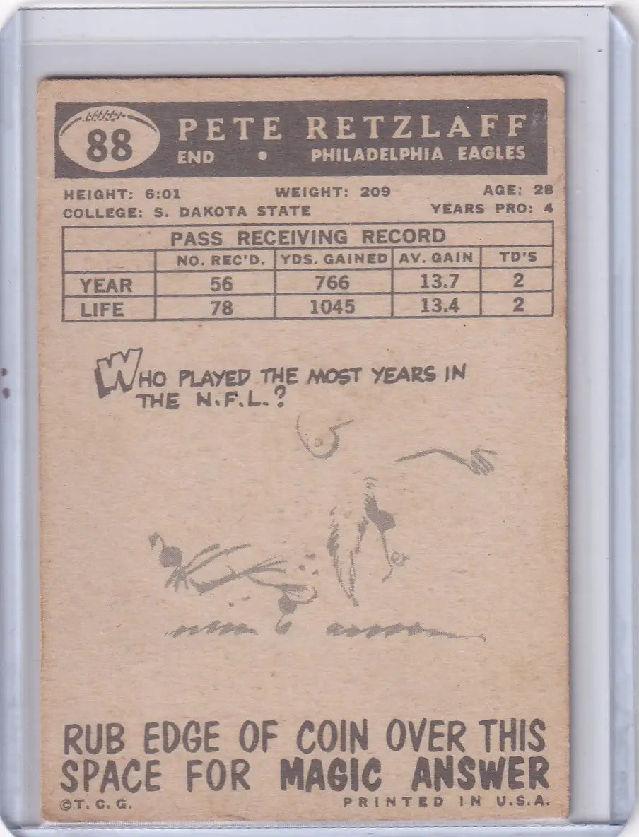 1959 Topps Football # 88 Pete Retzlaff - Philadelphia Eagles