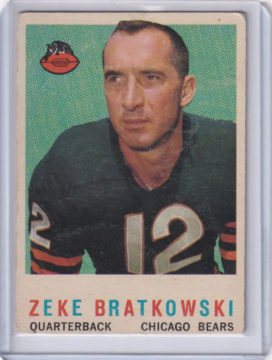Vintage 1959 Topps Football card of Zeke Bratkowski, Chicago Bears quarterback, number 12