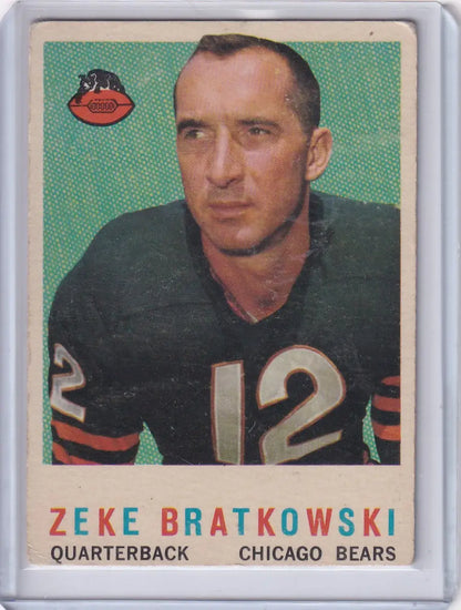 Vintage 1959 Topps Football card of Zeke Bratkowski, Chicago Bears quarterback, number 12