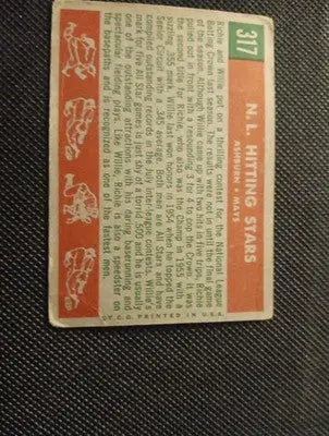 1959 Topps - NL Hitting Kings. Willie Mays Richie Ashburn #317. VG+ corner wear - Baseball Card Single