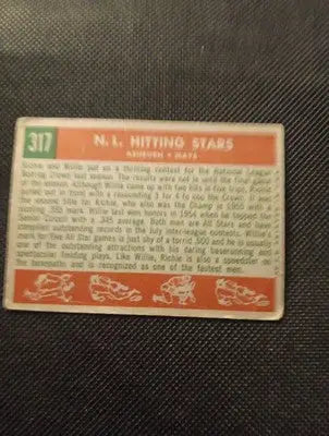 1959 Topps - NL Hitting Kings. Willie Mays Richie Ashburn #317. VG+ corner wear - Baseball Card Single