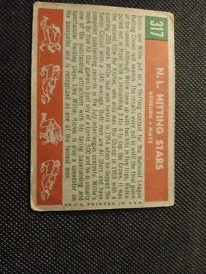 1959 Topps - NL Hitting Kings. Willie Mays Richie Ashburn #317. VG+ corner wear - Baseball Card Single