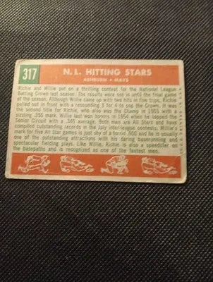 1959 Topps - NL Hitting Kings. Willie Mays Richie Ashburn #317. VG+ corner wear - Baseball Card Single