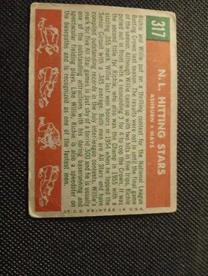 1959 Topps - NL Hitting Kings. Willie Mays Richie Ashburn #317. VG+ corner wear - Baseball Card Single