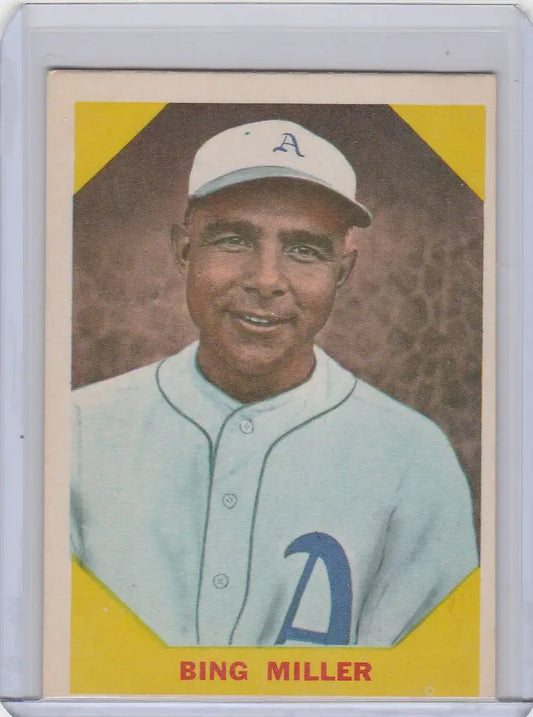 Fleer Baseball Greats card of Bing Miller with a smile in Philadelphia Athletics uniform