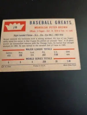 1960 Fleer Baseball Greats - Mordecai Brown #9. EX - Baseball Card Single